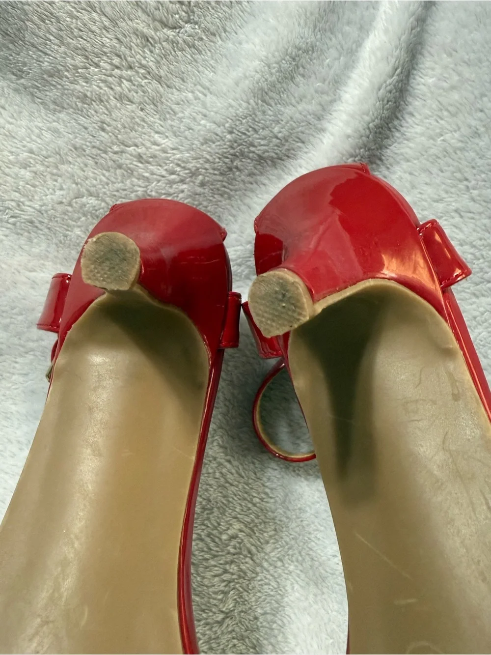 new directions Red Patent Ankle-Strap Heels